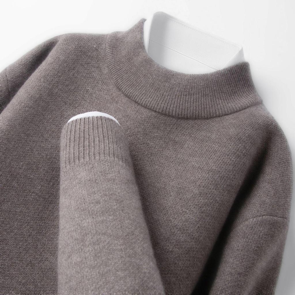 Men's 520g Semi-Worsted Wool Sweater - Autumn/Winter Thick 100% Sheepswool, Semi-High Collar, Four-Thread