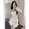 Sexy v-neck low-cut bubble sleeve dress, women's temperament, ruffle edge pleats, belly cover and thin hip skirt