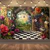 2D Alice In Wonderland Backdrop Banner, Magical Garden Photography Background