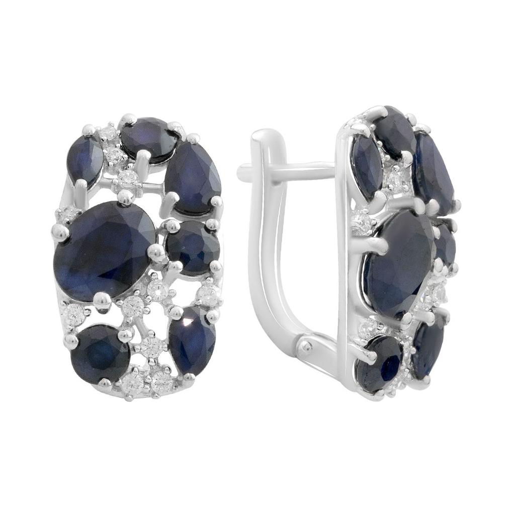 Silver Earrings with Natural Sapphire 7.608ct, Cubic Zirconia (2180944)