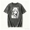 Sailor Moon Vintage Washed Men's T Shirts Printed Summer Amercan Streetwear HipHop Women's Oversized Short Sleeved Tee Harajuku