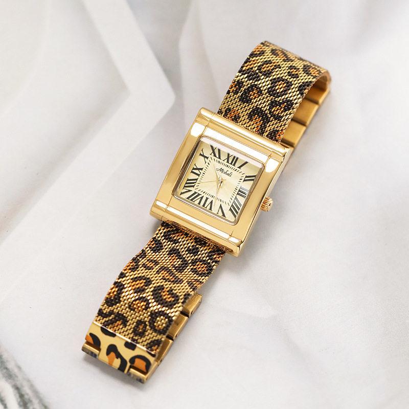 New Kai Leopard Print Women'S Watch, Stainless Steel Strap, Large Dial, Stylish And Trendy, Retro And Unique Women'S Watch