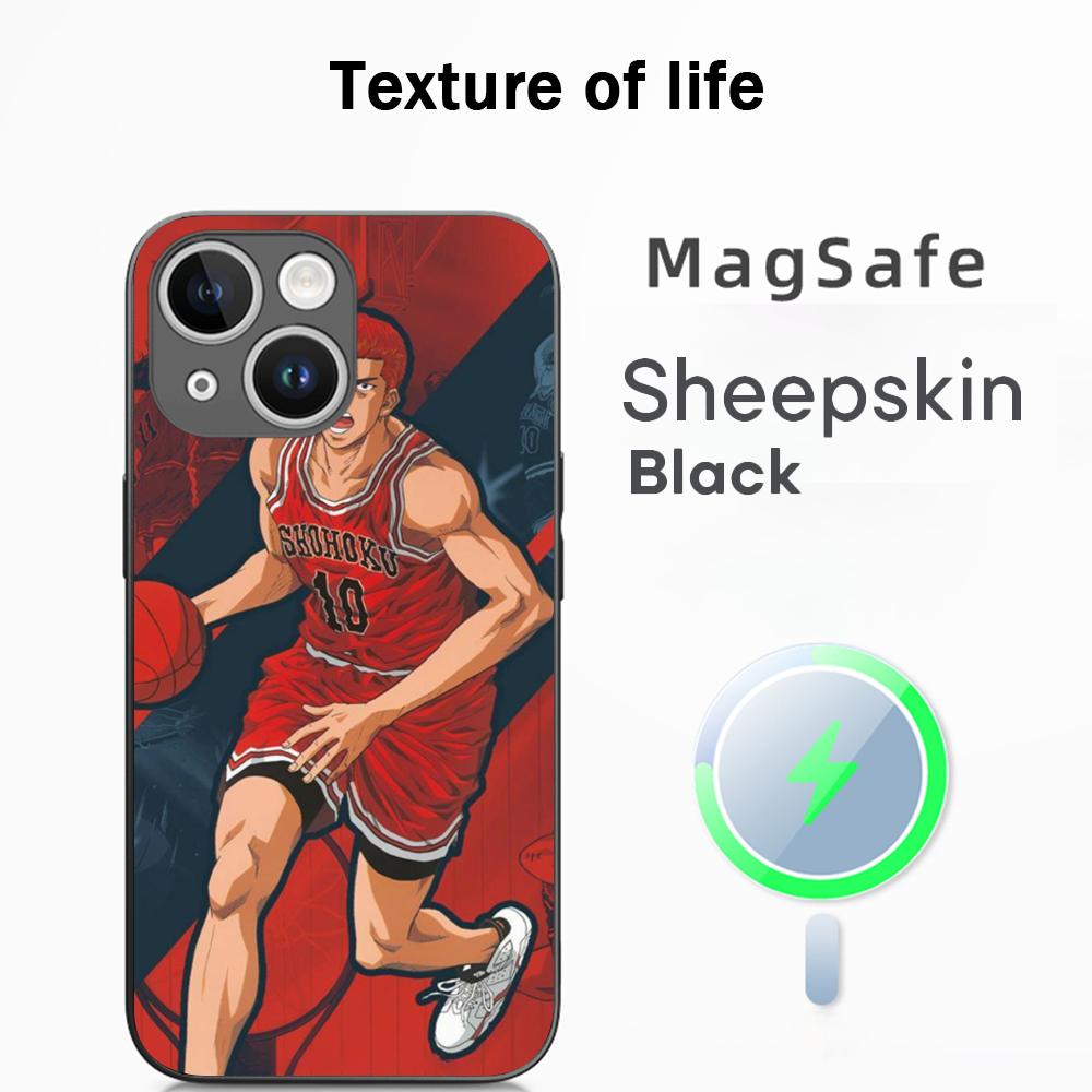 Slam Dunk Classic Basketball Comics Phone Case For iPhone 16 15 14 13 12 11 Plus Pro Max  High-end Luxury Magsafe Sheepskin