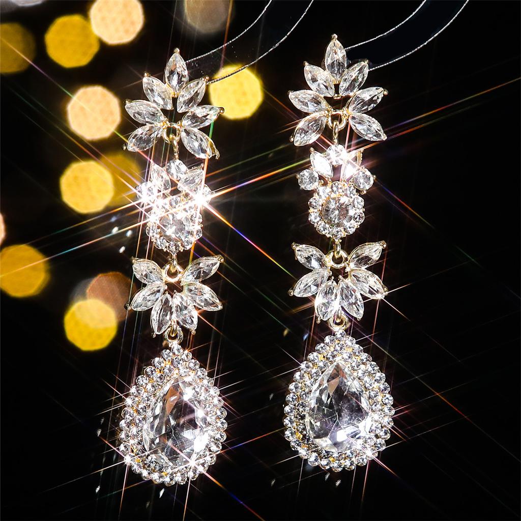 Fashion, original personality exaggerated colored glass rhinestone long earrings women, fashionable water drop stud earrings earrings