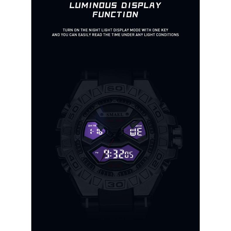 SMAEL Trend Personality Function Watch Male Student Alloy Double Display Waterproof Luminous Quartz Watch