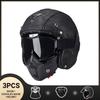 Vintage Motorcycle Helmet Men's Four Season Cruise Scooter Leather Jet Helmets Electric Bike Half Helmet with Cool Mask DOT