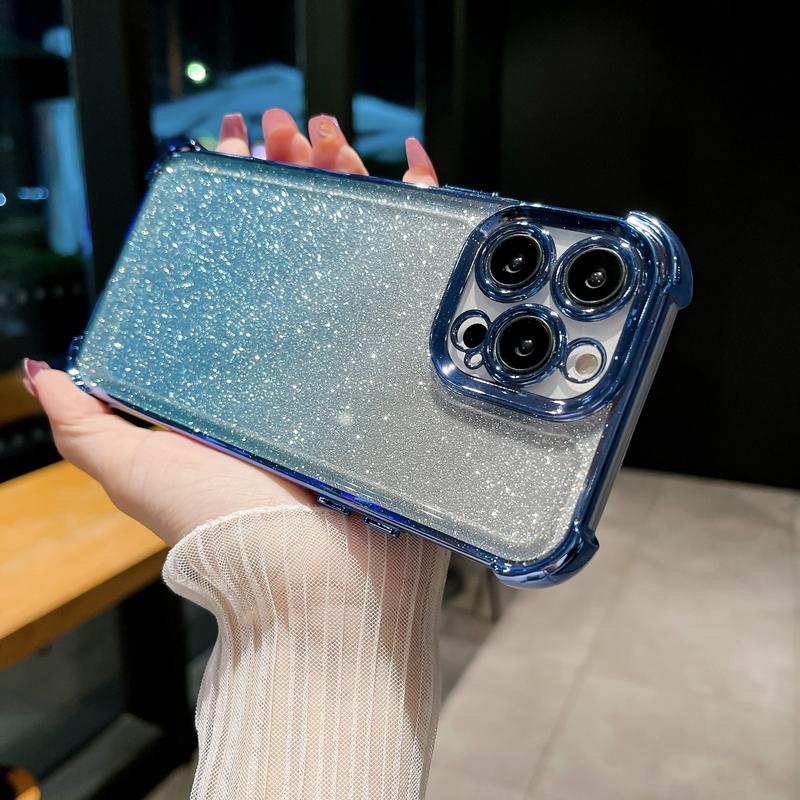 Luxury Electroplated Gradient Glitter Phone Case For iPhone 16 Pro Max 15 14 13 12 11 Plus X XR XS Soft Shockproof Bumper Cover