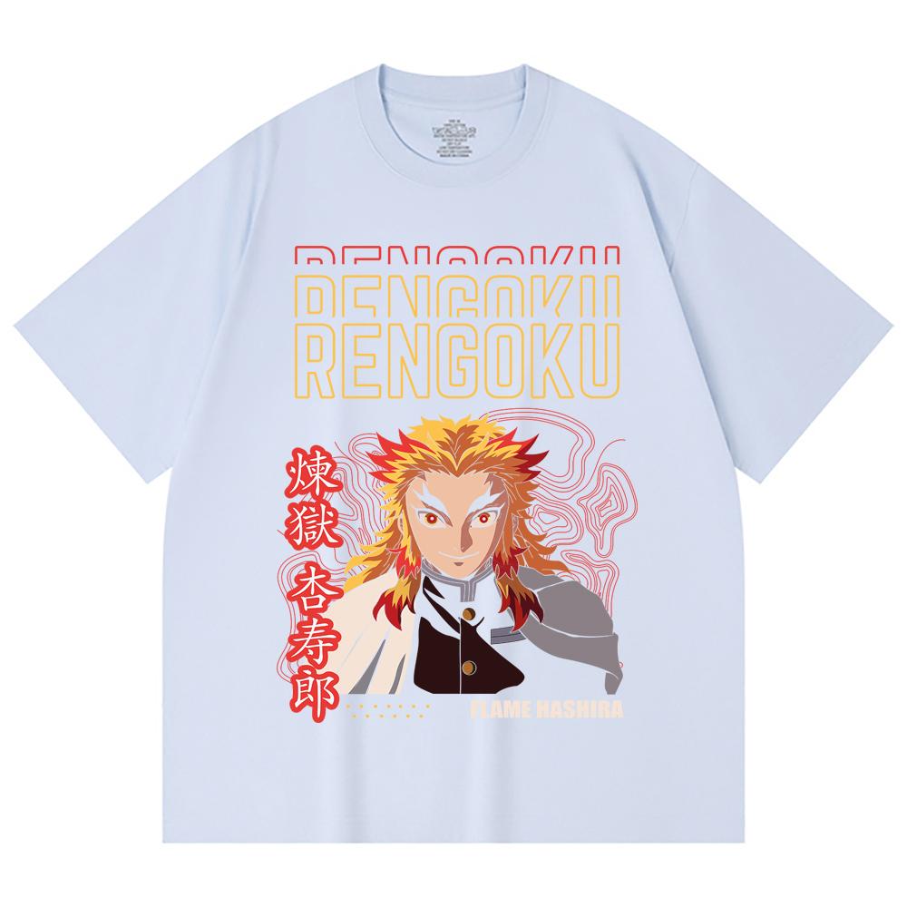 230 Gsm 100% Cotton Demon Slayer V117 Rengoku Print Unisex Heavy Cotton T Shirt