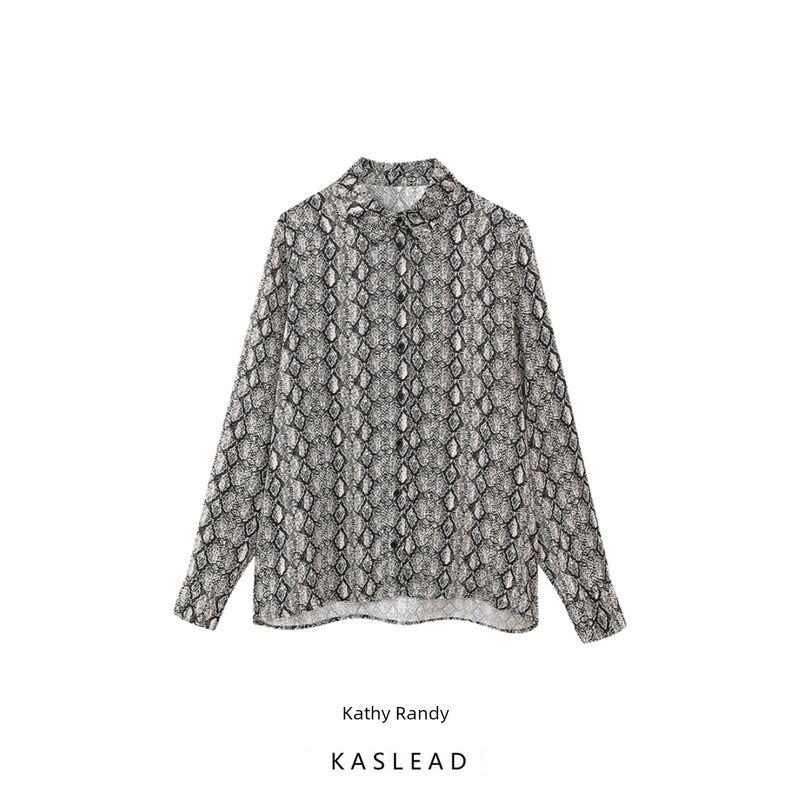 Kaslead New Arrival Women's Clothing Fashion Wind Animal Pattern Print Silk Satin Texture Shirt 1971170 038