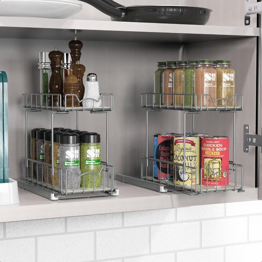 

Spice Rack Slide Out Wire Basket Drawer Organizer 2 Tier Silver United States
