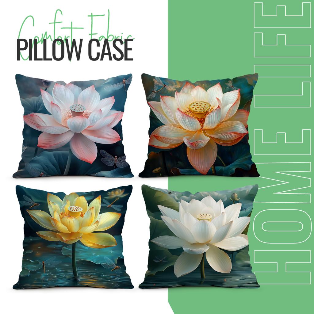 Tranquil Lotus Cushion Pillowcase Printed Polyester 45X45Cm Throw Pillowcover Decorative Sofa Cushion Pillowslip Home Decor