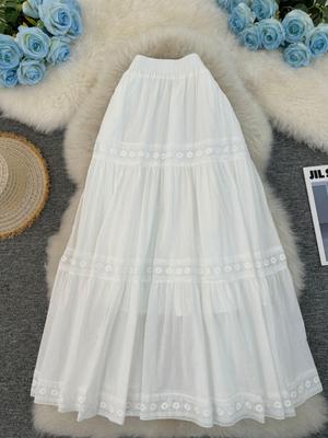 Korean Patchwork A-line Midi Skirt - Versatile Fairy Style for Women