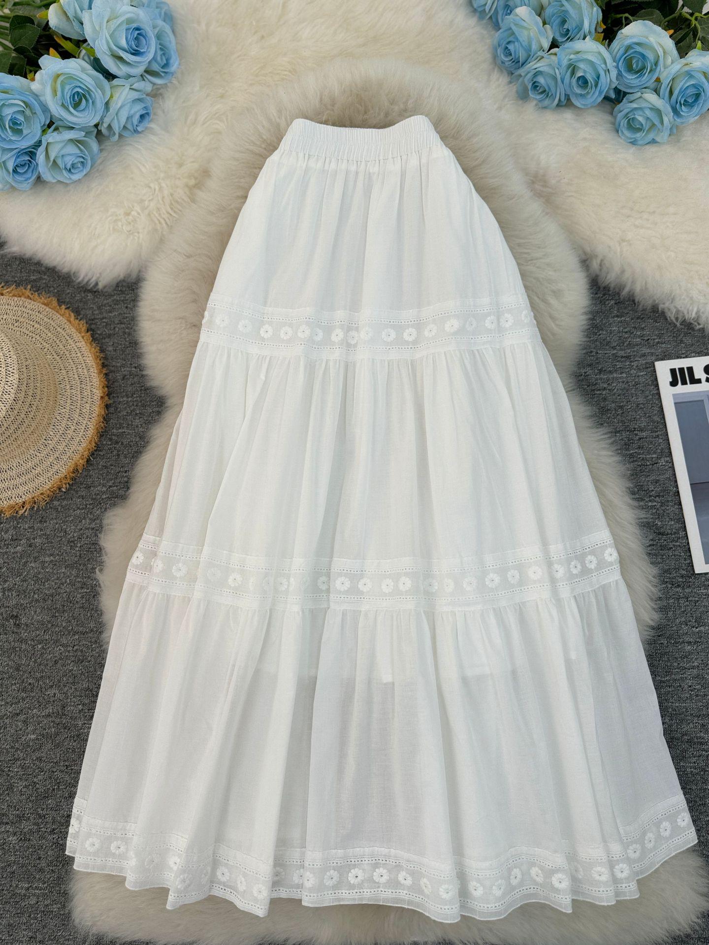 Korean Patchwork A-line Midi Skirt - Versatile Fairy Style for Women One Size белый