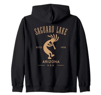 Arizona Saguaro Lake Dancing Kokopelli Design Zip-up Hoodie