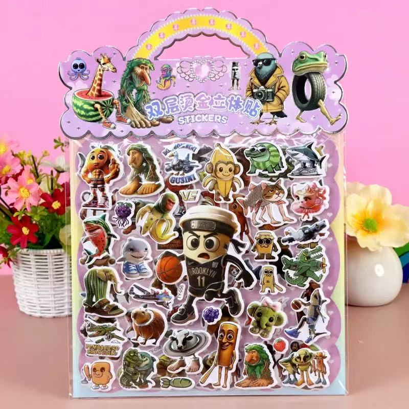 

Italian Brainrot Animals 3D Double Layered Bubble Stickers Waterproof Tung Tung Tung Sahur Ease Sticker Reward Decals Plaything Present