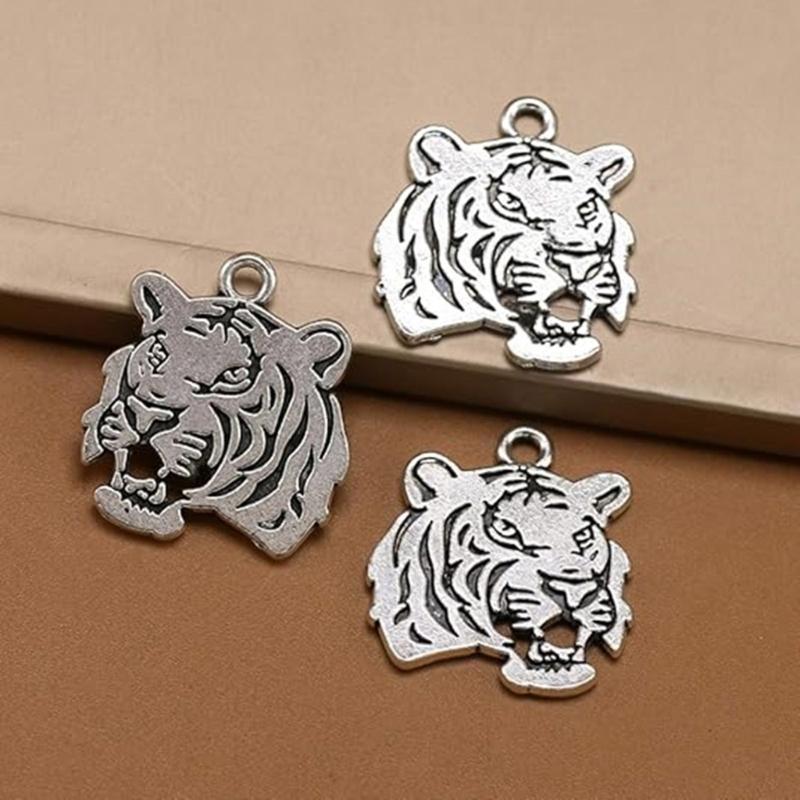 Pack Of 50 Tigers Head Pendant Charm Alloy DIY Jewelry Making Supplies For Necklace Bracelet Craft Projects
