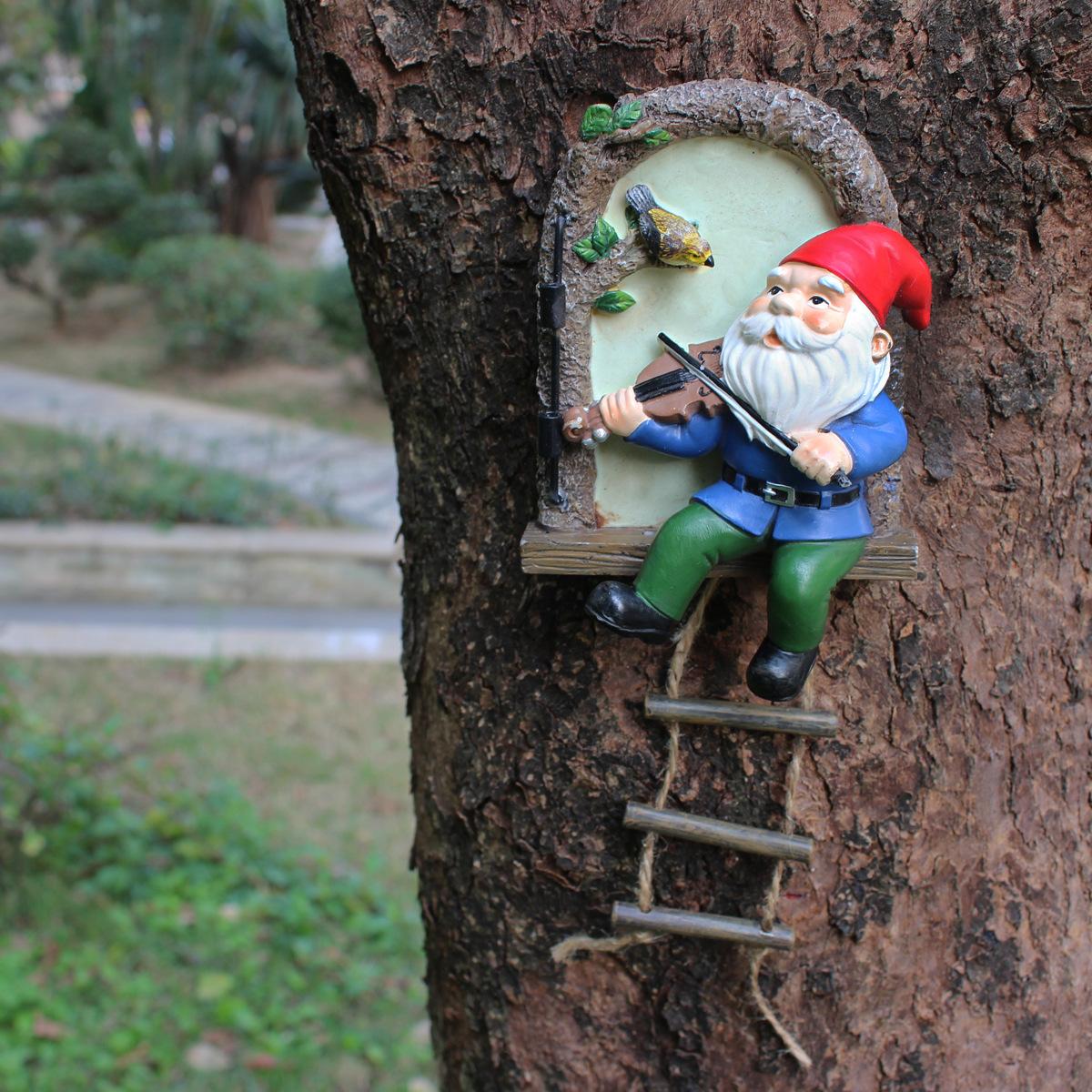 

Glow-in-the-Dark Musical Gnome Tree Ornament, Resin Fairy Hanging Decor for Miniature Garden & Yard