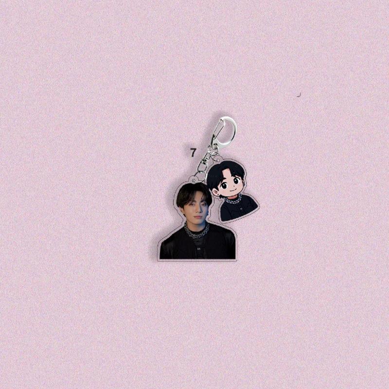 

BTS - Acrylic Keychains Featuring Real People and Cartoon Characters, Celebrity Merchandise, and Fan Gifts. 7