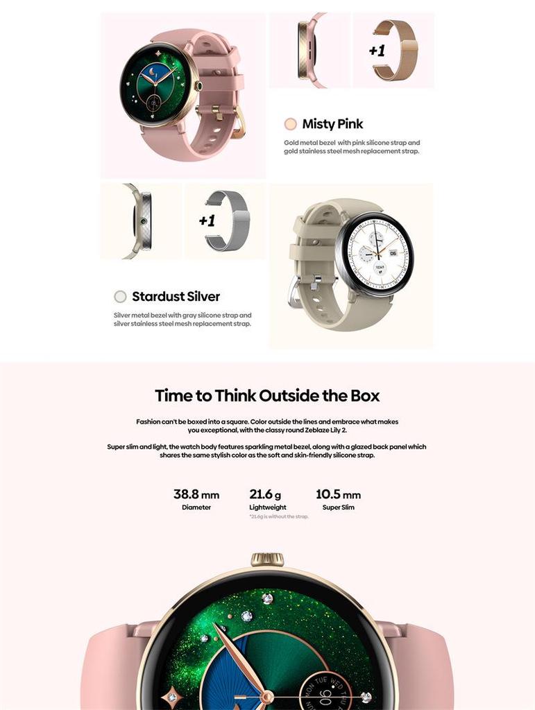 Zeblaze Lily 2 Women's Smartwatch with Bluetooth Calling, 1.2" AMOLED Screen, and Dual Straps