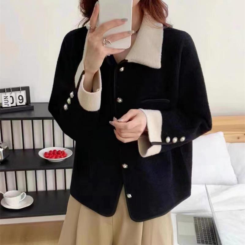 

Autumn and winter new women s fresh double-sided woolen tops color matching casual fashion short woolen imitation mink jackets trendy One size чёрный