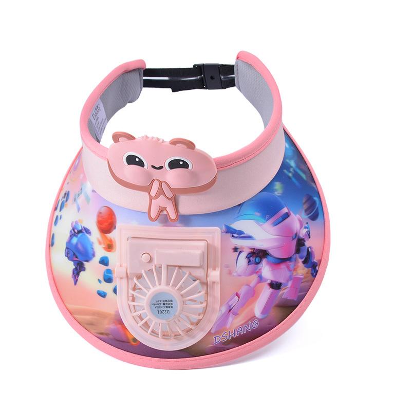 1103 cartoon cute 3D big eaves with fan children's hat boys and girls summer outdoor sunshade sun protection empty top hat