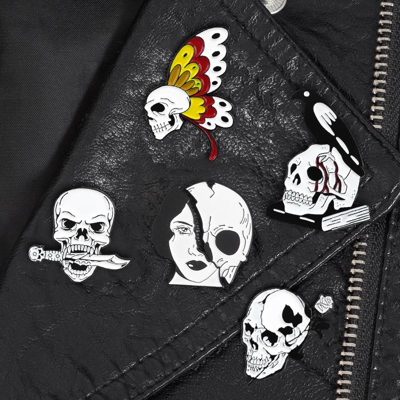 Skull Series Black Lips Brooch: Mouth Hook, Big Knife, Rose, Patchwork Designs