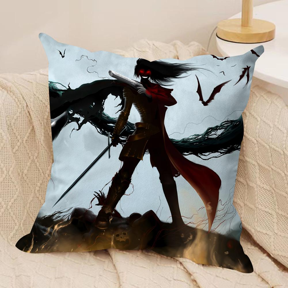 Alucard H-Hellsing Anime Cushion Cover Silky Short Plush Invisible Zipper Dustproof Sofa Pillow Case For Home Decor