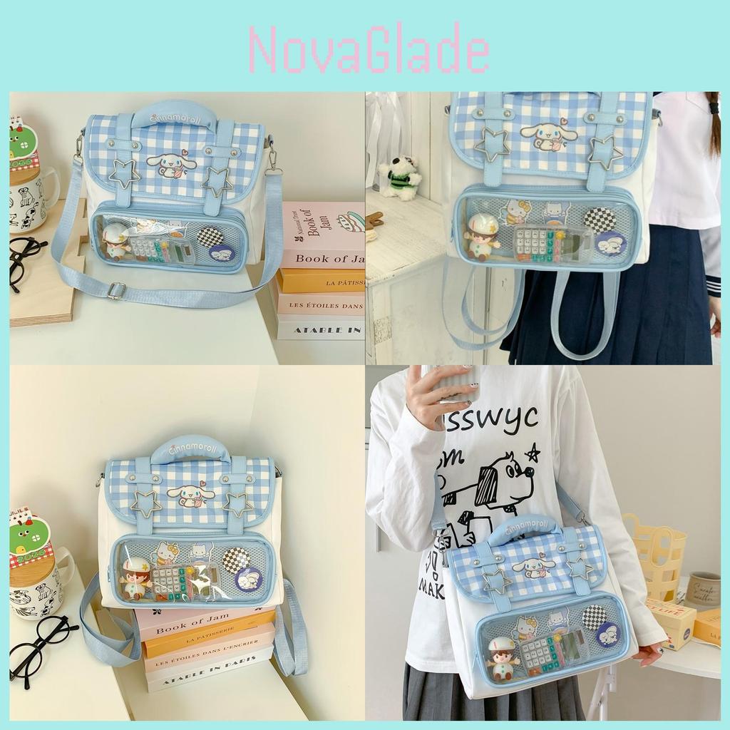 Cinnamoroll School Bag Blue Cartoon And Geometric Pattern For Daily Commuting