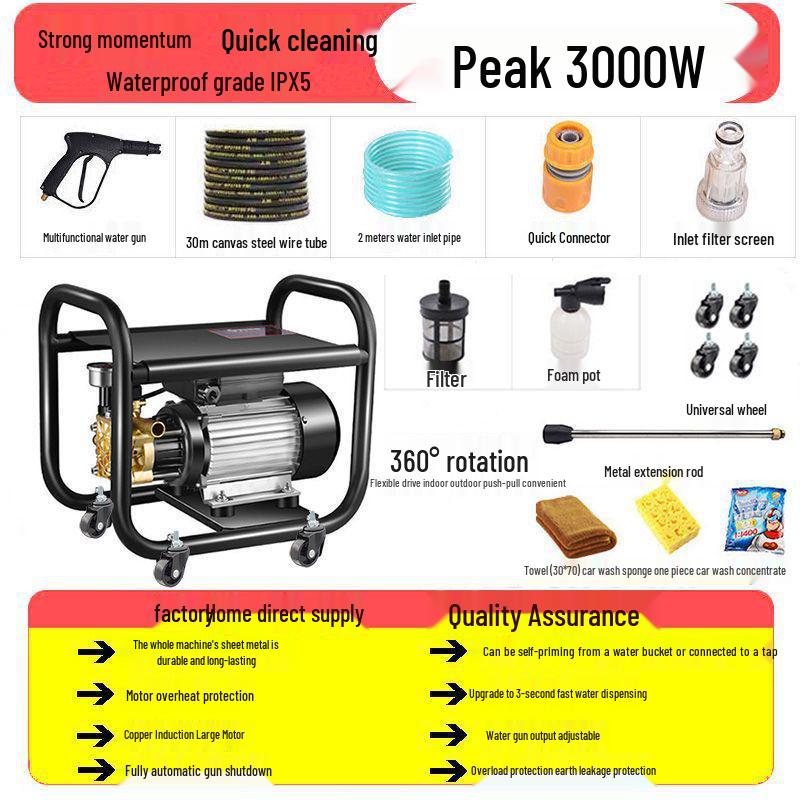 220V High-Power Portable Smart Car Wash - Automatic High-Pressure Cleaning Gun