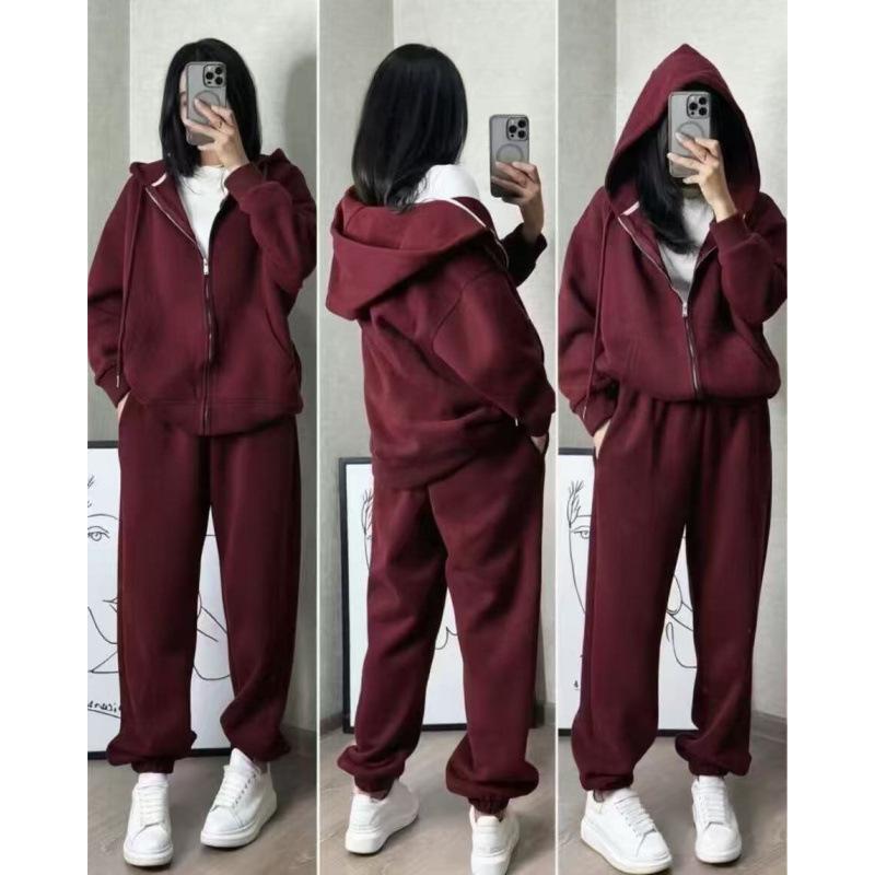 Damen Kapuzenpullover mit Reißverschluss Trainingsanzug Langarm Lockerer Hoodie + Jogginghose 2-teiliges Outfit Lässiges Sport- und Loungewear-Set