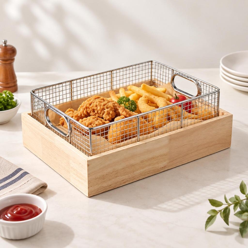 Wooden Food Display Box with Open Top Compact Rectangular Sturdy Countertop
