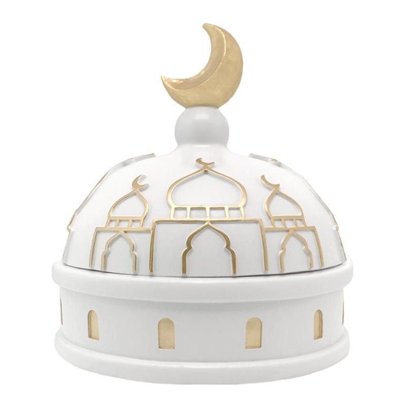 Gold and White Mosque Tower Model Desktop Ornament,Ramadans Eid Home Decors Decorative Ornament for Table Bookshelf