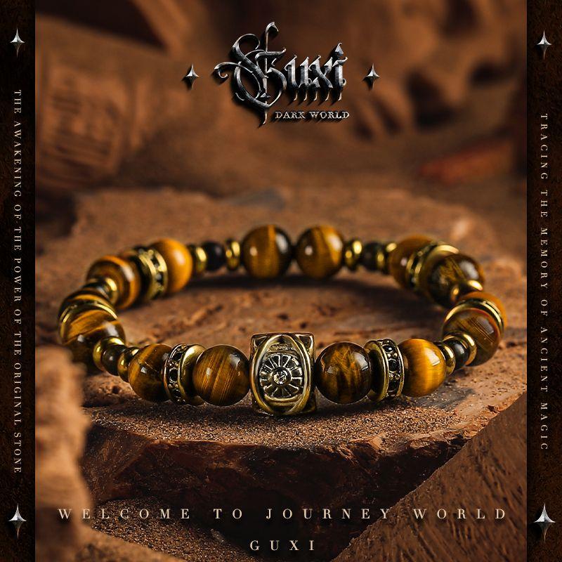 

Гуси [Световой след] Ретро браслет из тигрового глаза для мужчин, браслет из бусин золотого обсидиана, украшение, нишевый стиль, подарок на день рождения Size S recommend hand circumference 15-16cm