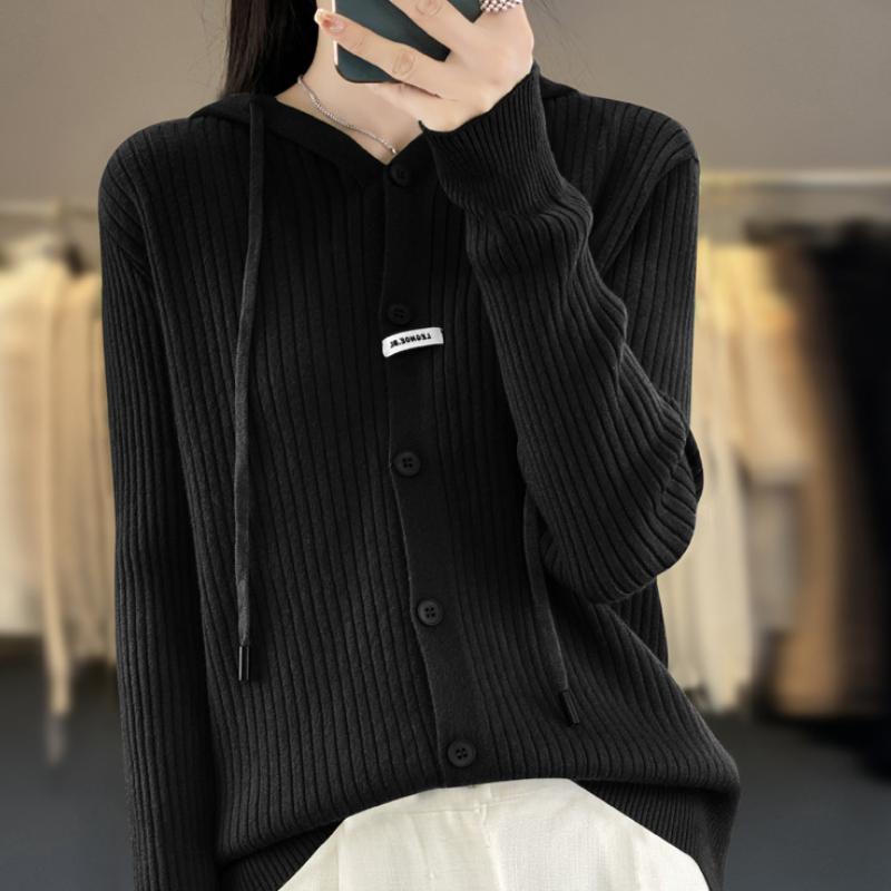 Cardigan cu glugă tricotat pentru femei Toamnă și Iarnă Nou la modă și versatil Hanorac îngroșat Moale și prietenos cu pielea Jachetă hanorac