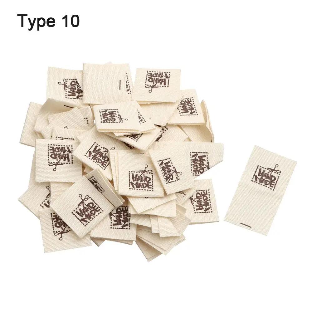 50PCS Heart Shape Cloth Garment Labels Cartoon Pattern Handmade With Love Clothing Tags Woven Knitted Supplies Sewing Accessory