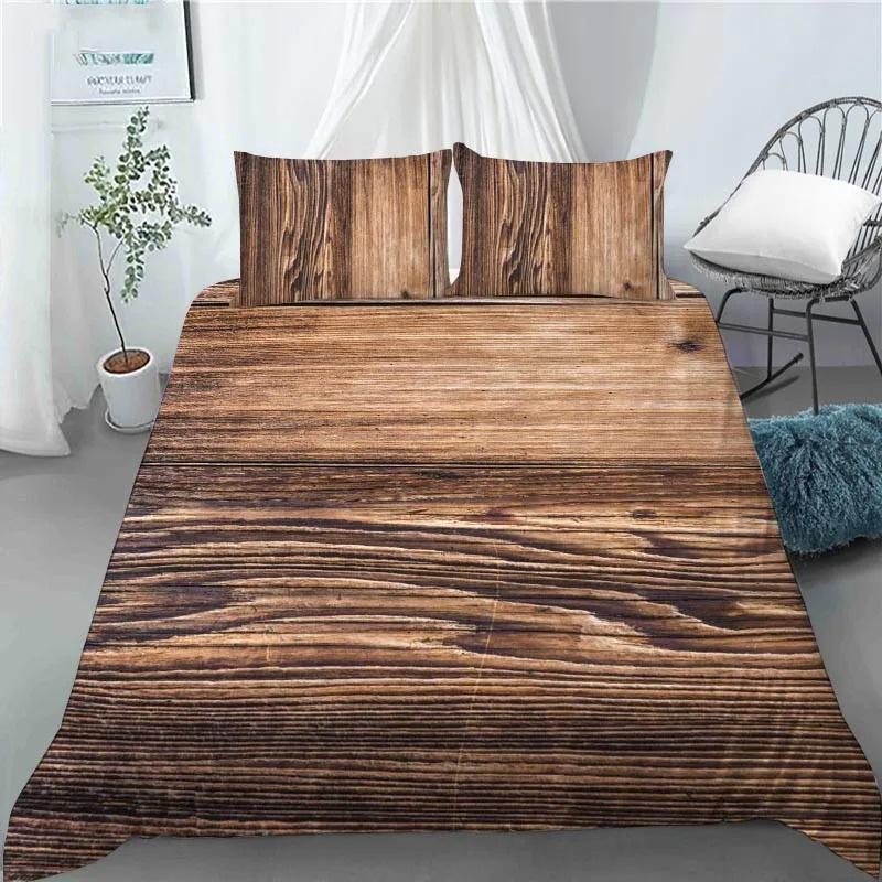 3D Retro Wood Duvet Cover Polyester Quilt Set with Pillowcase King Queen Size Kids Adults Home Decor