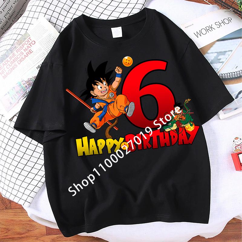 Dragon Ball Goku Children T-shirt Birthday Number Child Short Sleeve Top Fashion Tee Boys Cartoon Anime Cute Kids Clothes Gifts