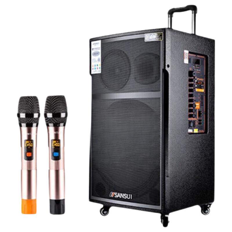 Songchuan 15-inch Portable KTV Trolley Speaker with Dual Wireless Microphones CN plug (adapter included) (CN version)