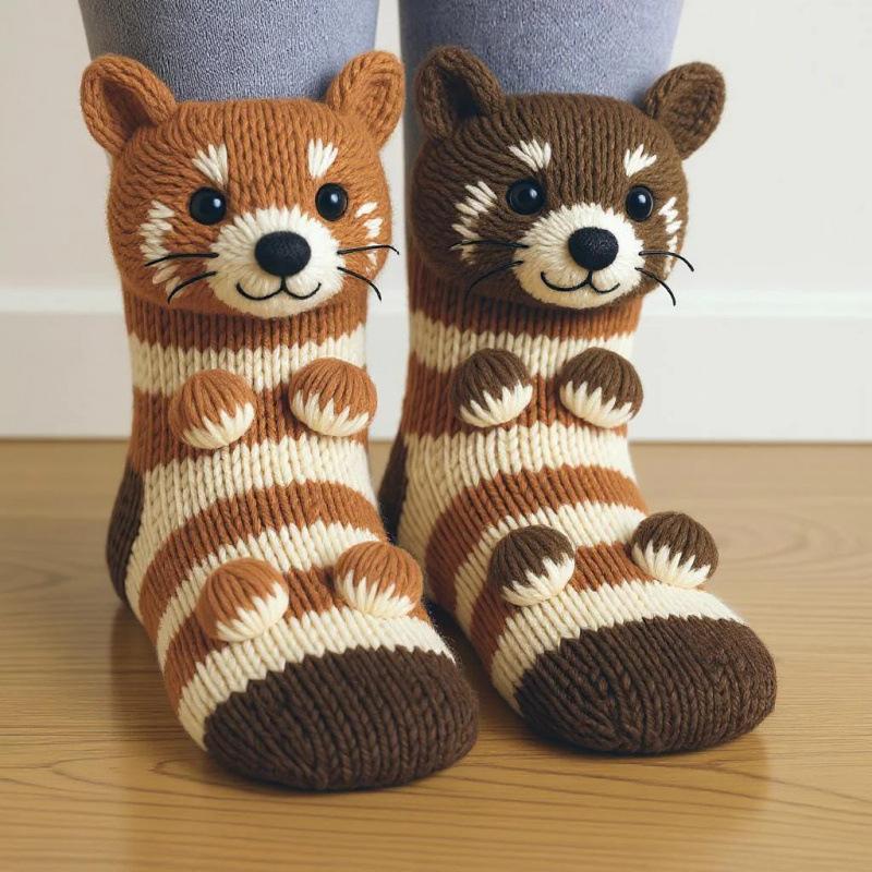 3D Knitted Animal Cute Socks Cozy Fuzzy Thick Warm Plush Kawaii Socks for Women Teens Kids Home Winter Holiday Christmas Gift