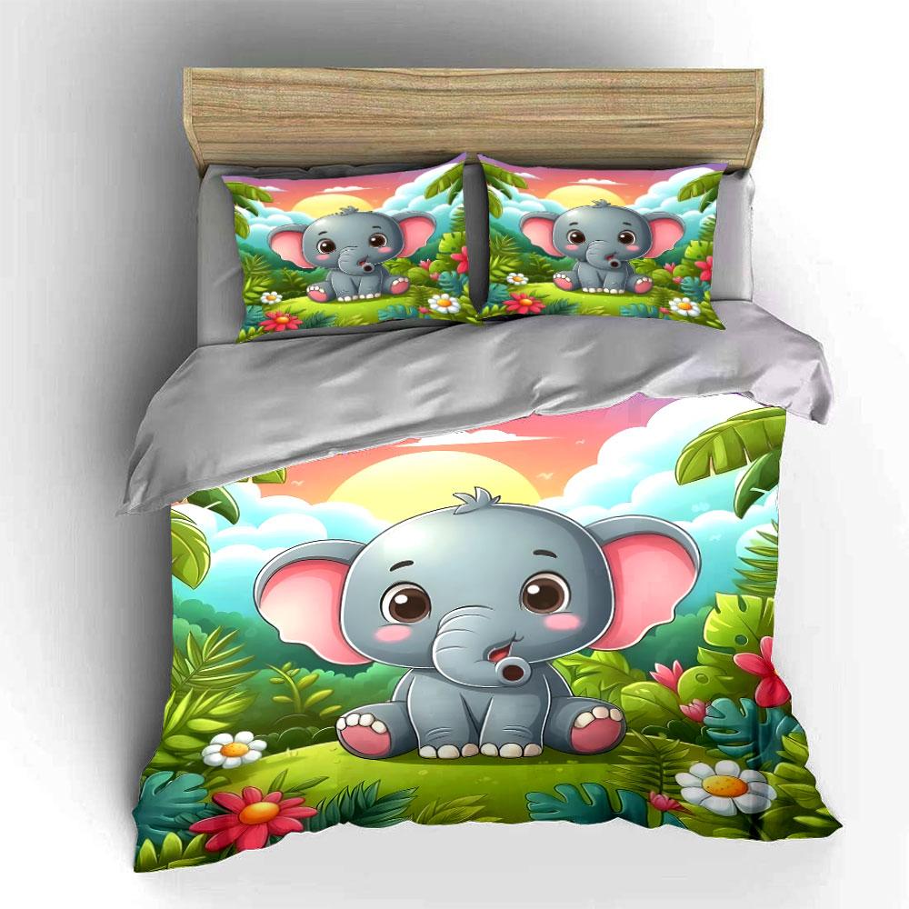 "Playful Elephant Paradise Dreams" Bedding Sets Duvet Covers Pillowcases(1* Duvet Cover 2* Pillowcases Without Duvet Insert)