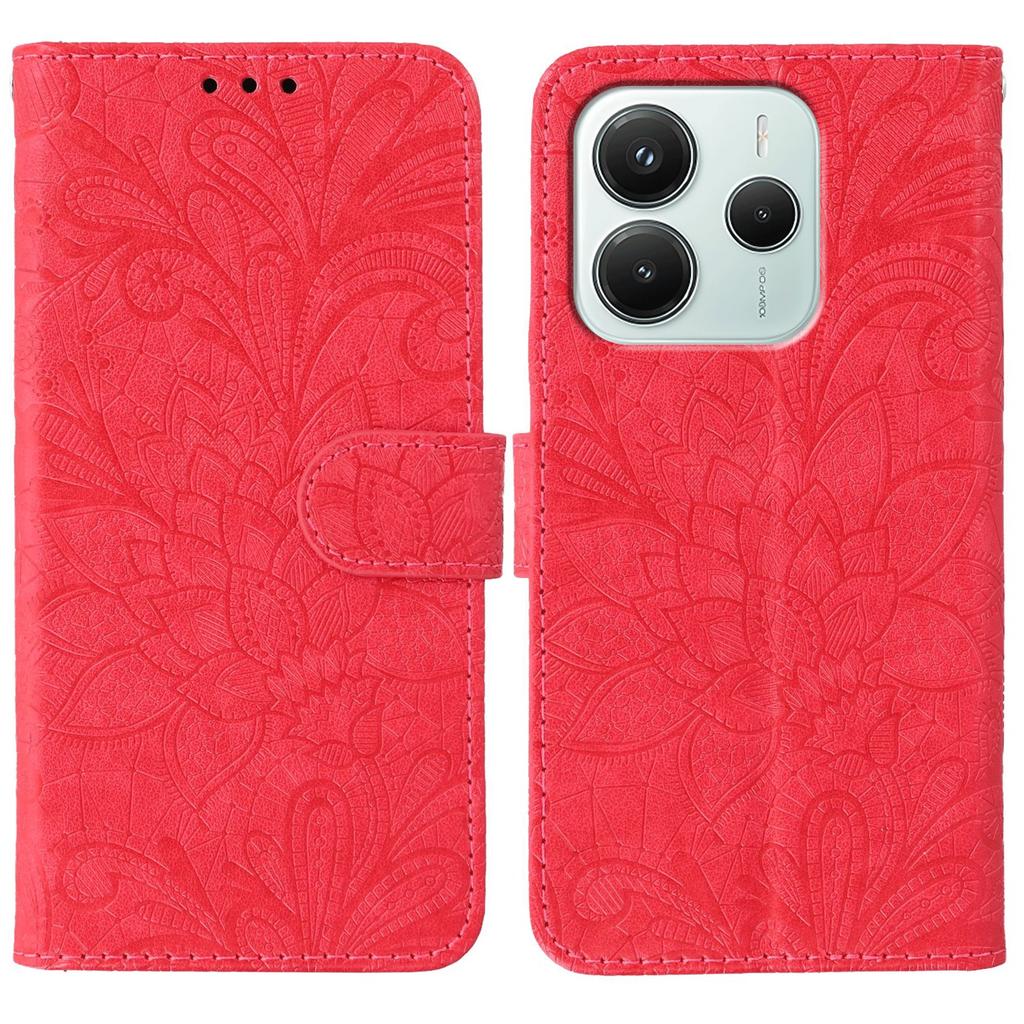 For Xiaomi Redmi Note 14 4G (163.25mm) Case Lace Flowers PU Leather Flip Wallet Phone Cover