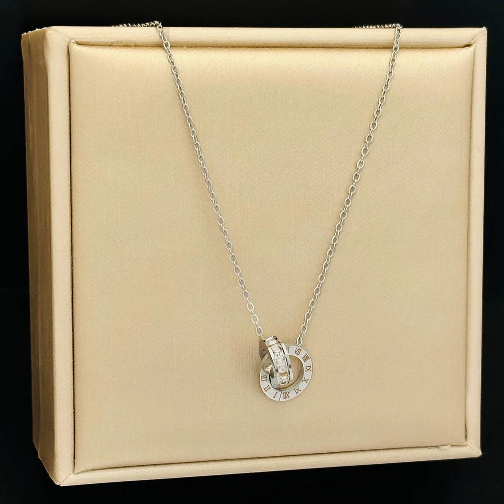 Gold Stainless Steel Roman Digital Wafer Pendant Necklace for Women Charm Chain of Clavicle Jewelry Accessory
