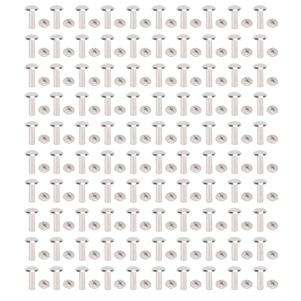 100 Juegos Remaches Metálicos Acero Inoxidable Multifuncional M3 Tornillos de Cabeza Redonda Plana Remaches para Cuero