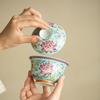 Antique Enamel Color Lotus Flower Fragrance Wonderful Heart Cover Bowl Sancai Cover Bowl Hover Tea Bowl Ceramic Kung Fu Teacup