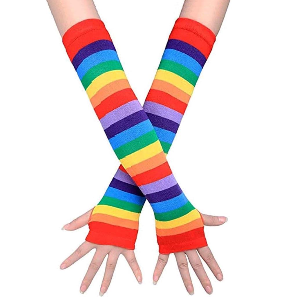 1 Set Over Knee Rainbow Thigh High Socks Gloves Set Cosplay Accessories Arm Leg Warmers for Girls
