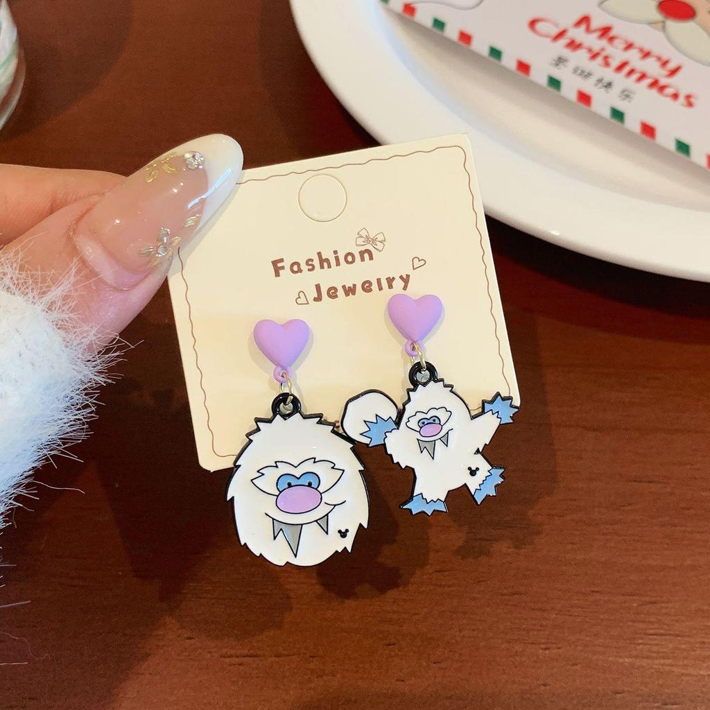 Silver Needle Snowman Santa Bow Stud Earrings - Festive Cartoon Design for Women