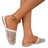 2026 New Women's Closed Toe Slippers Breathable Rhinestone Fishnet Flat Beach Roman Shoes