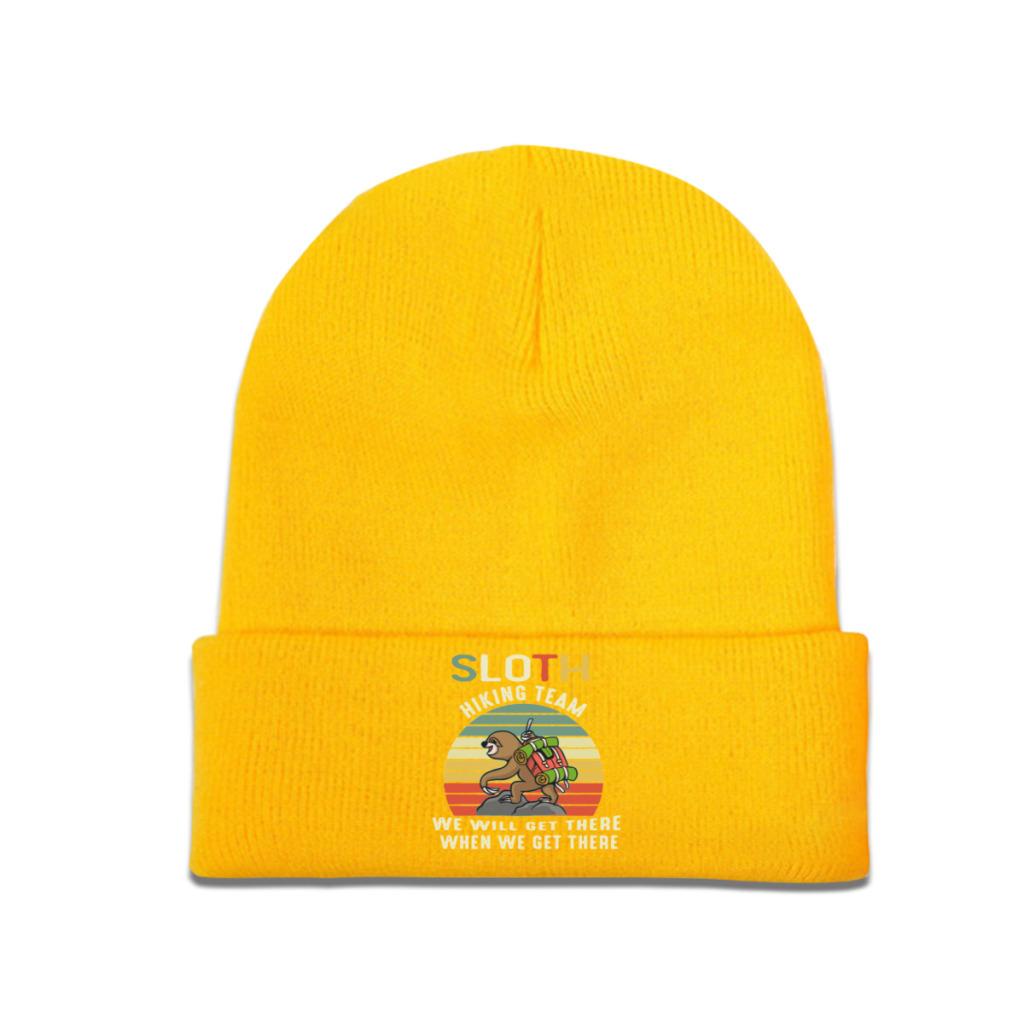 Sloth Hiking Team We Will Get There When We Get There Knitted Caps for Women Unisex Beanies Winter Hats Outdoors Camping Melon Cap