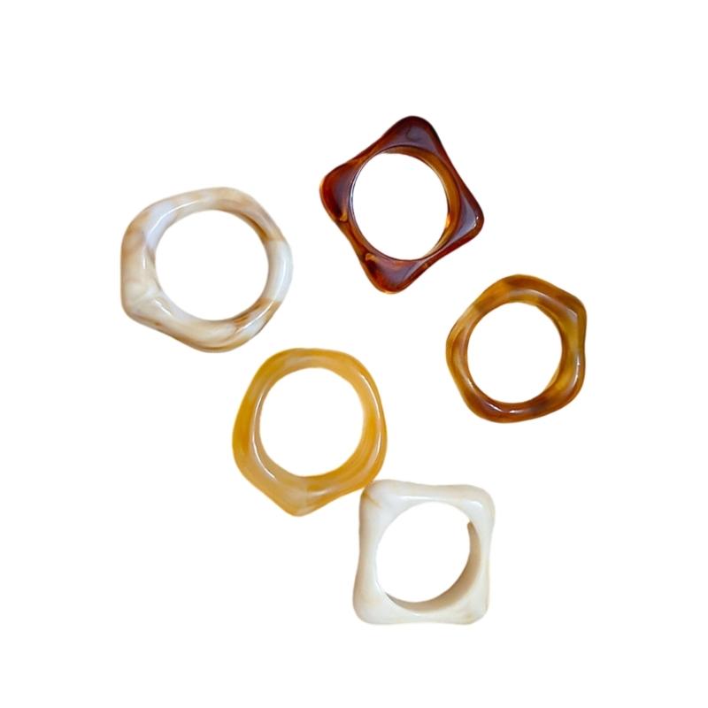 Pack of 5 Artisanal Crafted Acrylic Ombres Rings for Women Gradient Color Marbled Stackable Everyday Jewelry Gift