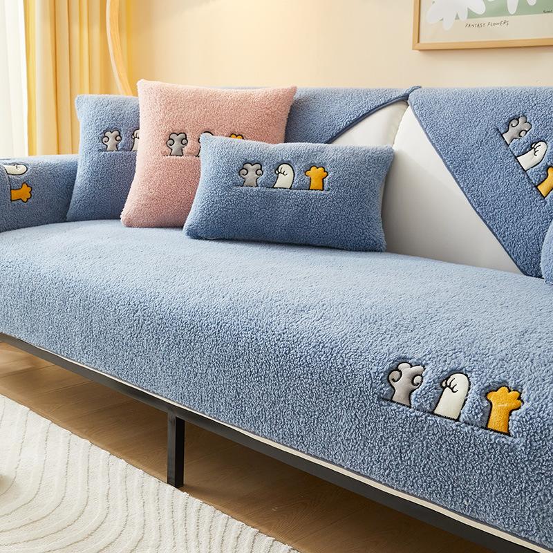 Winter Thickened Lambswool Sofa Cushions, Thickened Plush Cushions, New Sofa Covers